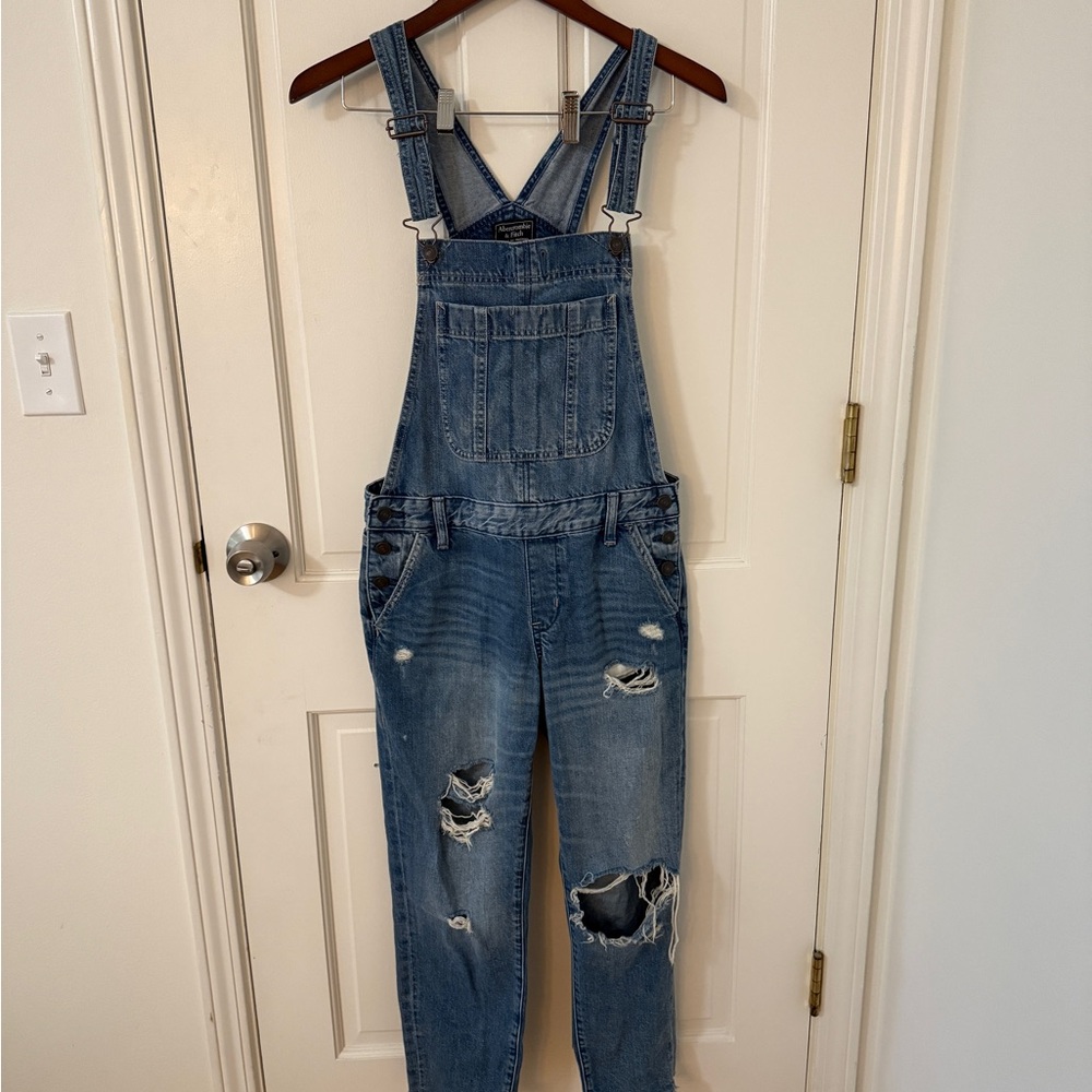 Abercrombie Blue Denim Distressed Overalls